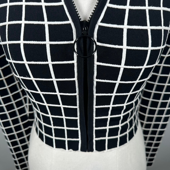 Akris Punto Grid Jacquard Zip Up Jacket Crop Long Sleeves Black Size US 4 FR 36 - Picture 3 of 13